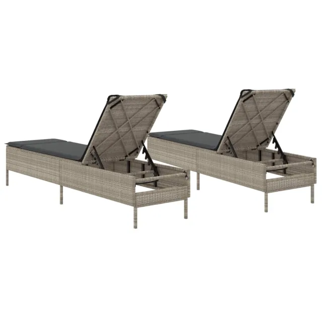 Chaises longues avec coussins lot de 2 gris résine tressée