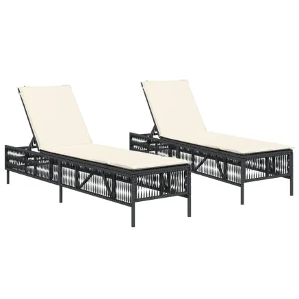Chaises longues avec coussins lot de 2 noir résine tressée 2