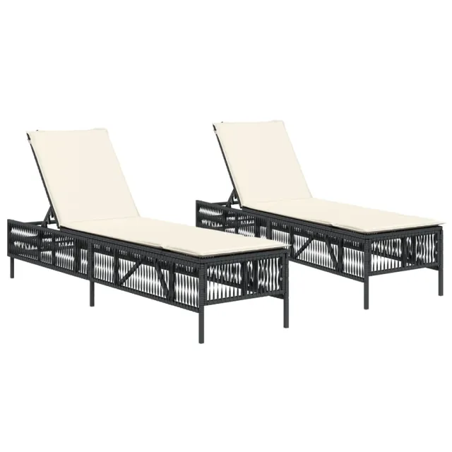 Chaises longues avec coussins lot de 2 noir résine tressée