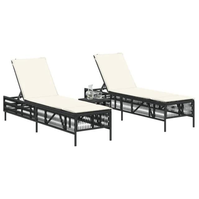Chaises longues avec coussins lot de 2 noir résine tressée