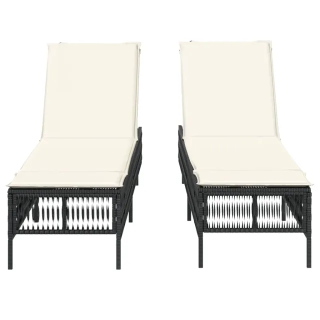 Chaises longues avec coussins lot de 2 noir résine tressée