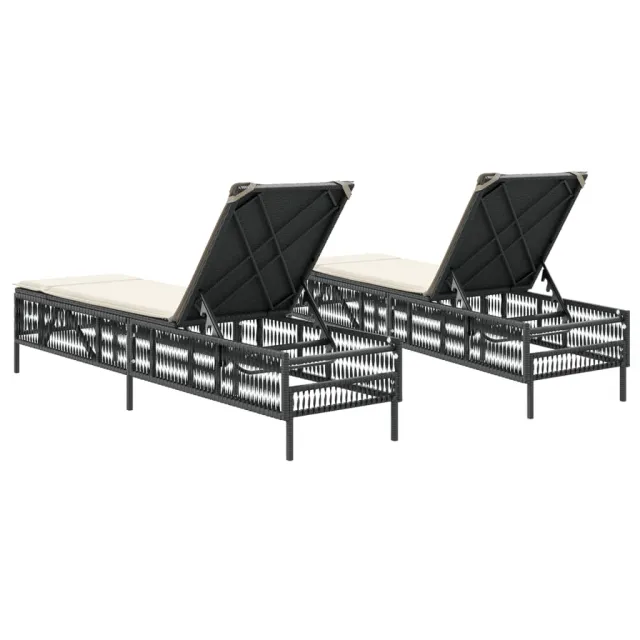 Chaises longues avec coussins lot de 2 noir résine tressée