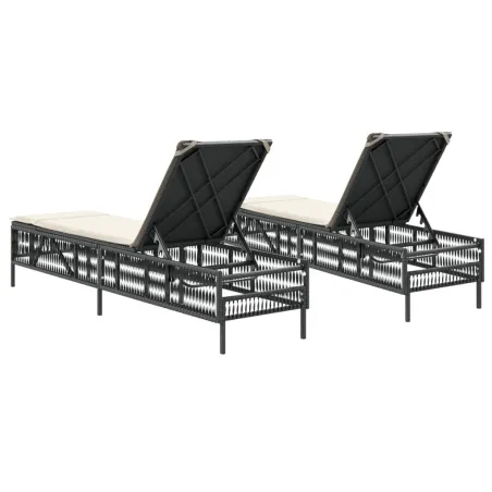 Chaises longues avec coussins lot de 2 noir résine tressée