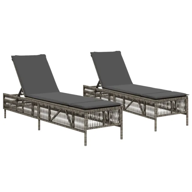 Chaises longues avec coussins lot de 2 gris résine tressée