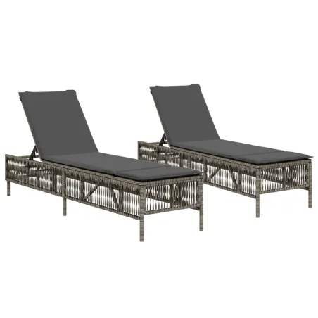 Chaises longues avec coussins lot de 2 gris résine tressée