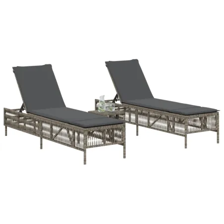 Chaises longues avec coussins lot de 2 gris résine tressée