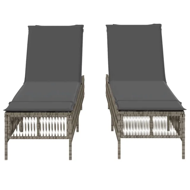 Chaises longues avec coussins lot de 2 gris résine tressée