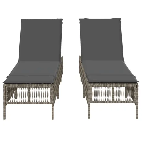 Chaises longues avec coussins lot de 2 gris résine tressée