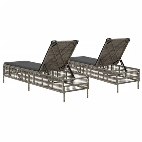 Chaises longues avec coussins lot de 2 gris résine tressée