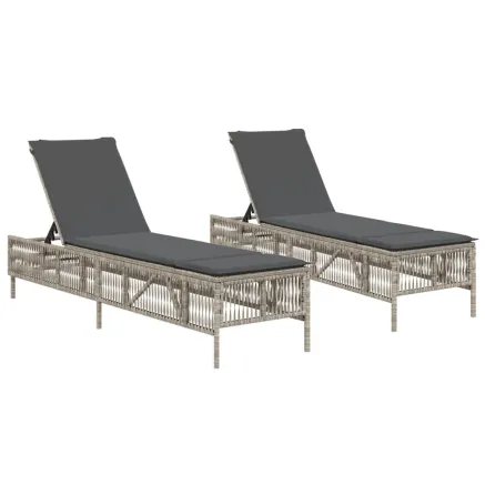 Chaises longues avec coussins lot de 2 gris résine tressée 2