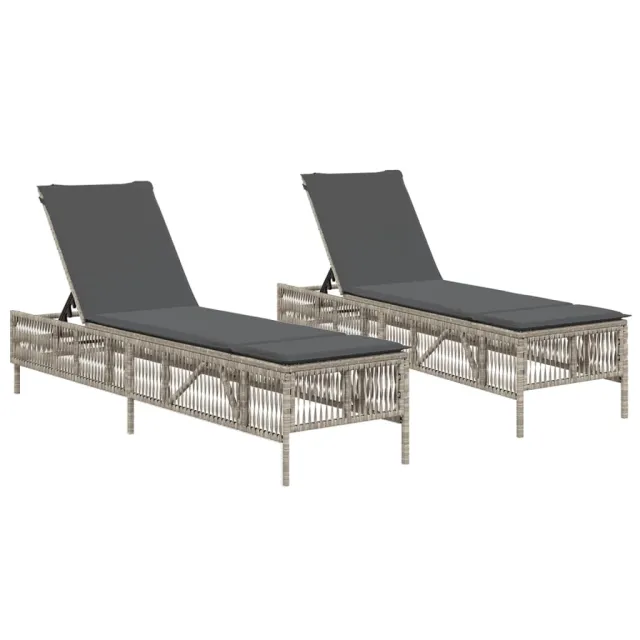 Chaises longues avec coussins lot de 2 gris résine tressée