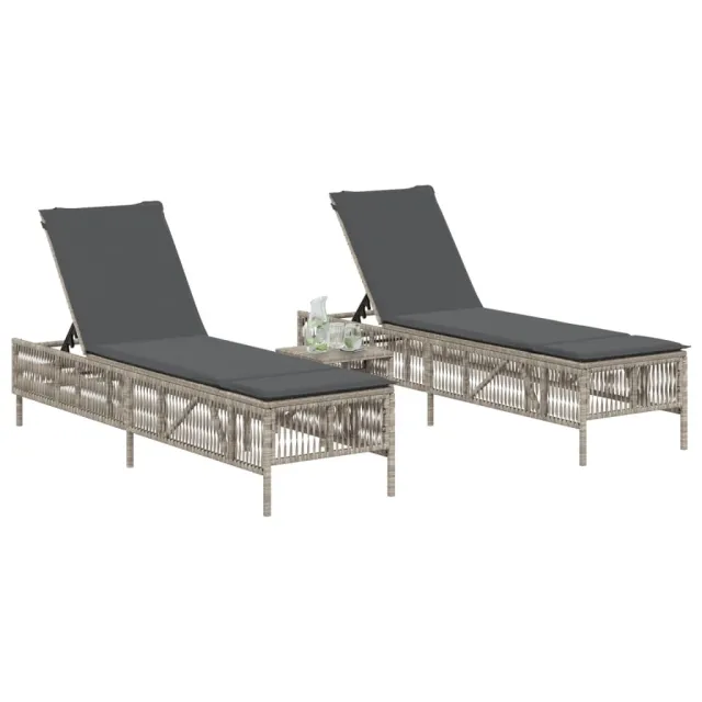 Chaises longues avec coussins lot de 2 gris résine tressée