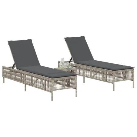 Chaises longues avec coussins lot de 2 gris résine tressée