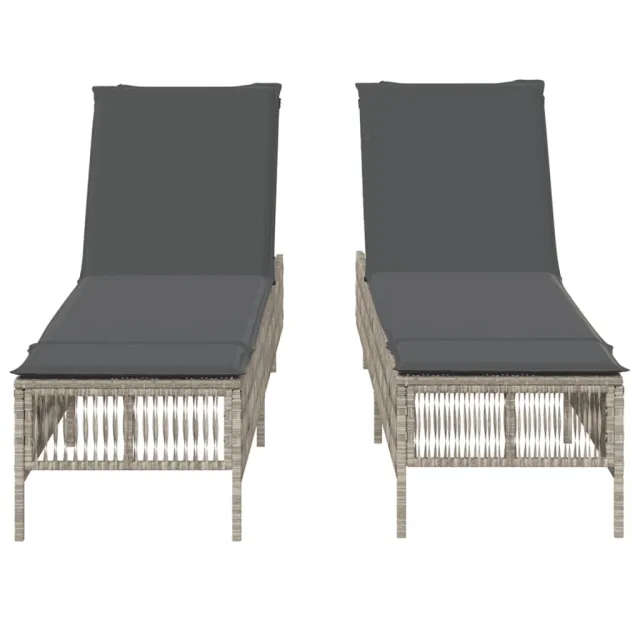 Chaises longues avec coussins lot de 2 gris résine tressée