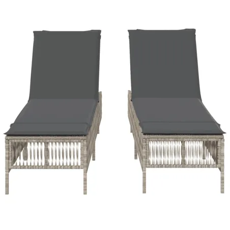 Chaises longues avec coussins lot de 2 gris résine tressée