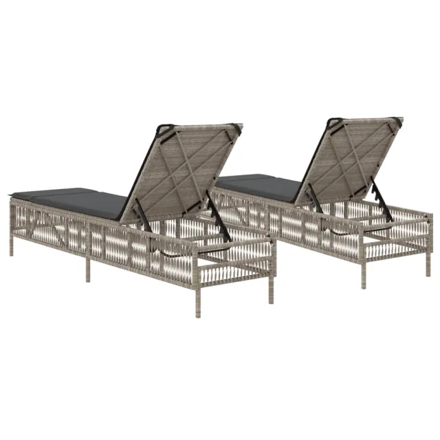 Chaises longues avec coussins lot de 2 gris résine tressée