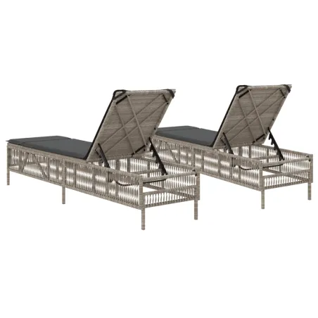 Chaises longues avec coussins lot de 2 gris résine tressée