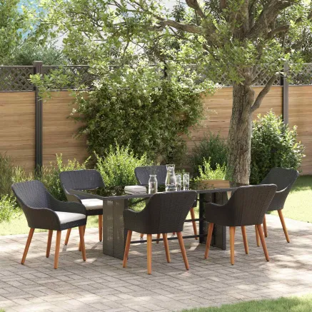 Ensemble de salle à manger pour jardin 7 pcs Noir polyrotin