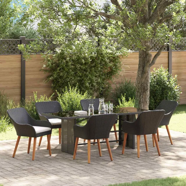 Ensemble de salle à manger pour jardin 7 pcs Noir polyrotin