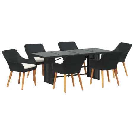 Ensemble de salle à manger pour jardin 7 pcs Noir polyrotin