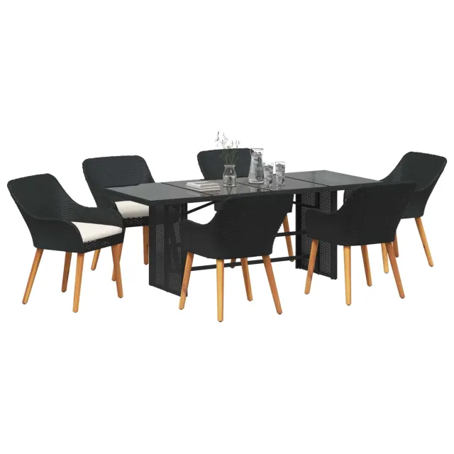 Ensemble de salle à manger pour jardin 7 pcs Noir polyrotin