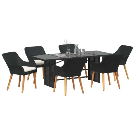 Ensemble de salle à manger pour jardin 7 pcs Noir polyrotin