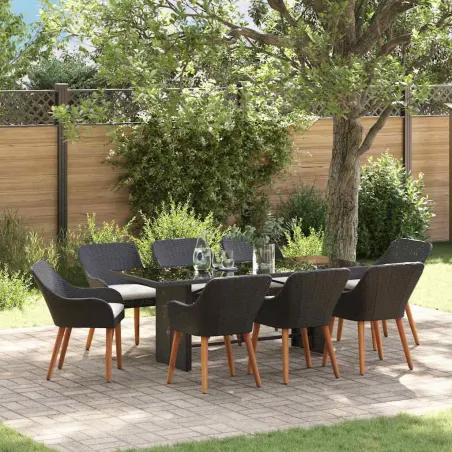 Ensemble de salle à manger pour jardin 9 pcs Noir polyrotin