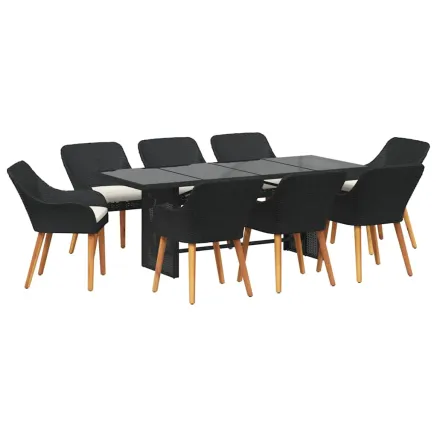 Ensemble de salle à manger pour jardin 9 pcs Noir polyrotin 2