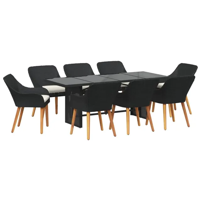 Ensemble de salle à manger pour jardin 9 pcs Noir polyrotin