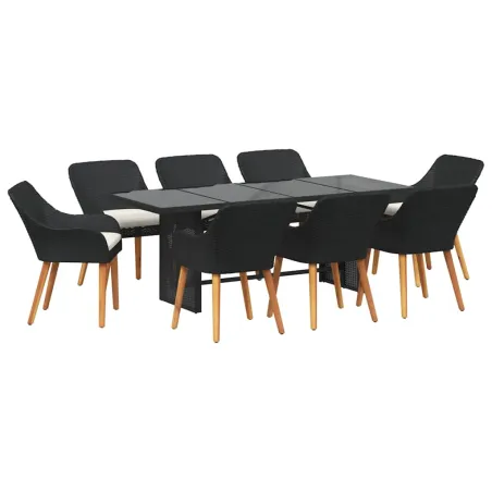 Ensemble de salle à manger pour jardin 9 pcs Noir polyrotin