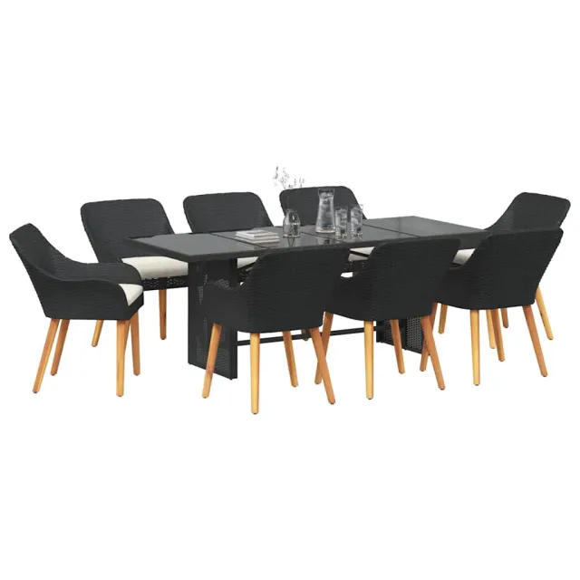 Ensemble de salle à manger pour jardin 9 pcs Noir polyrotin