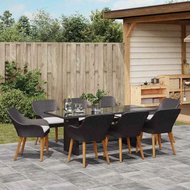 Ensemble de salle à manger pour jardin 9 pcs Noir polyrotin