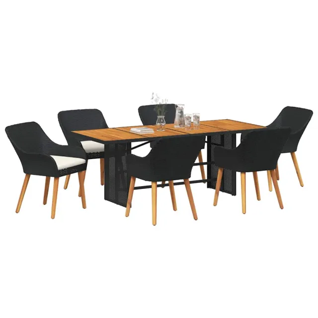 Ensemble de salle à manger pour jardin 7 pcs Noir polyrotin