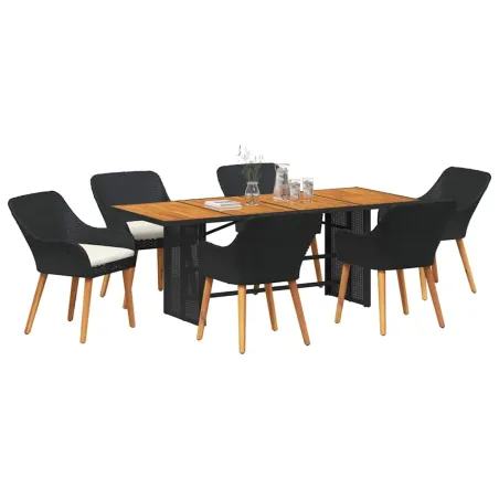Ensemble de salle à manger pour jardin 7 pcs Noir polyrotin