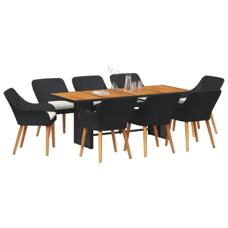 Ensemble de salle à manger pour jardin 9 pcs Noir polyrotin