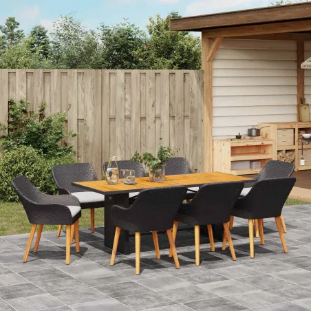Ensemble de salle à manger pour jardin 9 pcs Noir polyrotin