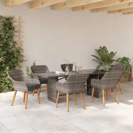 Ensemble de salle à manger pour jardin 7 pcs Gris polyrotin