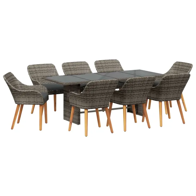 Ensemble de salle à manger pour jardin 9 pcs Gris polyrotin