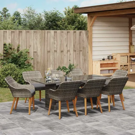 Ensemble de salle à manger pour jardin 9 pcs Gris polyrotin