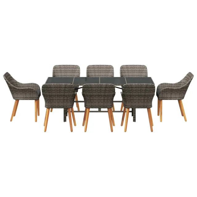 Ensemble de salle à manger pour jardin 9 pcs Gris polyrotin