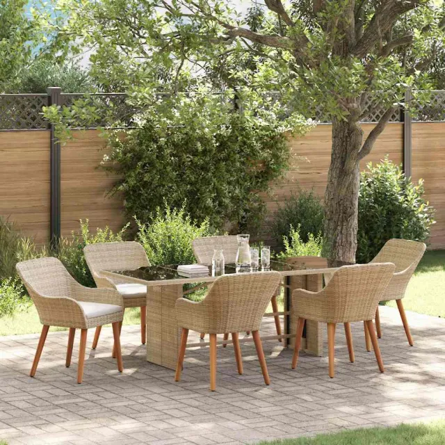 Ensemble de salle à manger pour jardin 7 pcs Beige polyrotin