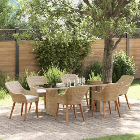 Ensemble de salle à manger pour jardin 7 pcs Beige polyrotin