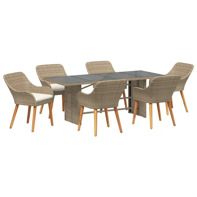 Ensemble de salle à manger pour jardin 7 pcs Beige polyrotin
