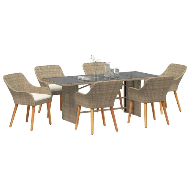 Ensemble de salle à manger pour jardin 7 pcs Beige polyrotin