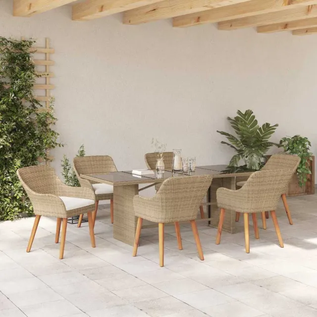 Ensemble de salle à manger pour jardin 7 pcs Beige polyrotin