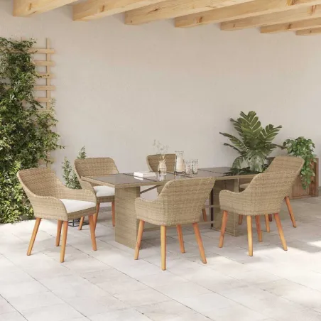 Ensemble de salle à manger pour jardin 7 pcs Beige polyrotin