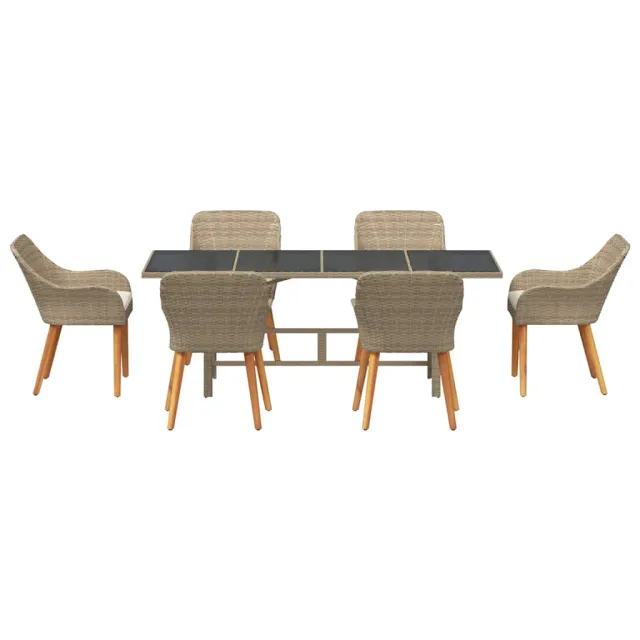 Ensemble de salle à manger pour jardin 7 pcs Beige polyrotin