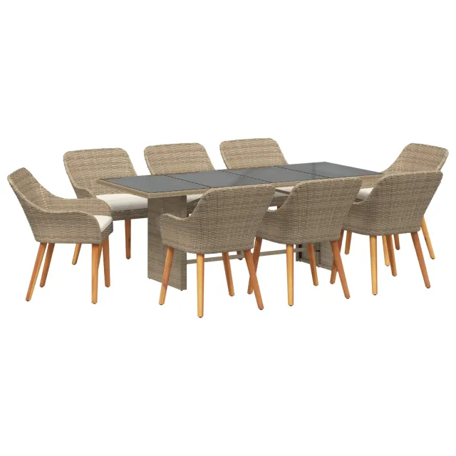 Ensemble de salle à manger pour jardin 9 pcs Beige polyrotin