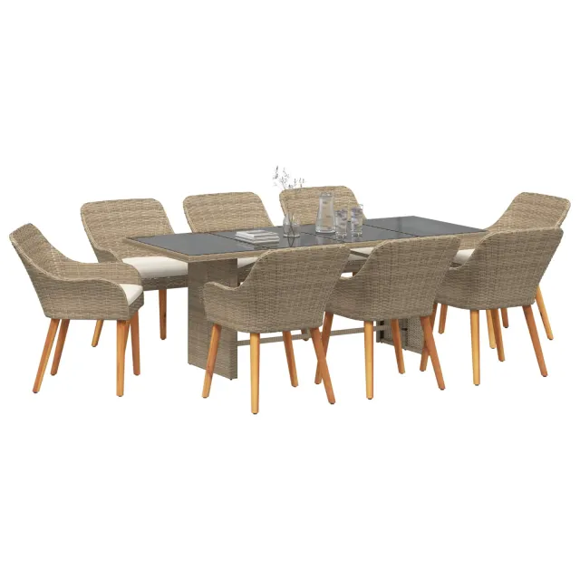Ensemble de salle à manger pour jardin 9 pcs Beige polyrotin