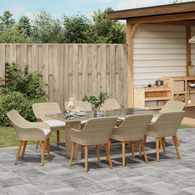 Ensemble de salle à manger pour jardin 9 pcs Beige polyrotin